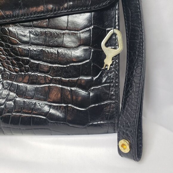 Vtg Valerie Stevens Genuine Leather Clutch, Embossed Reptile Pattern, Anti-theft - Picture 3 of 6